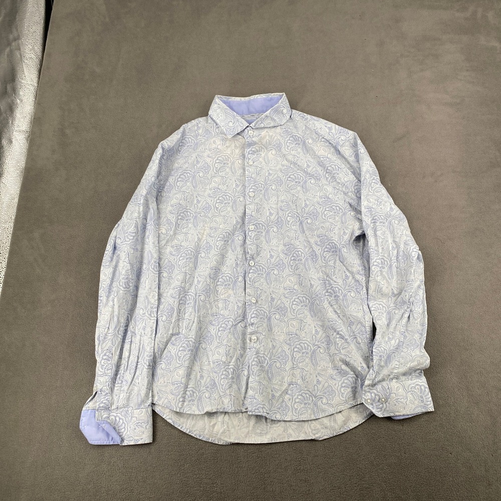 Consequence Mens Large Paisley Button Down Shirt Blue White Long Sleeve Classic
